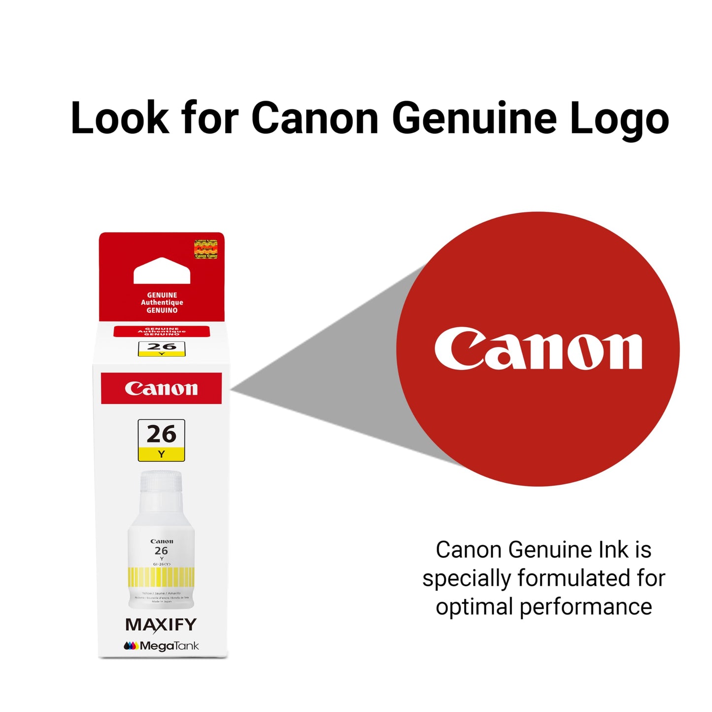 Canon GI-26 Genuine Pigment Yellow Ink Bottle, Compatible with MegaTank GX7120, GX6120, GX5120, GX6020, GX7020, GX6021, GX7021, GX5020, GX4020,