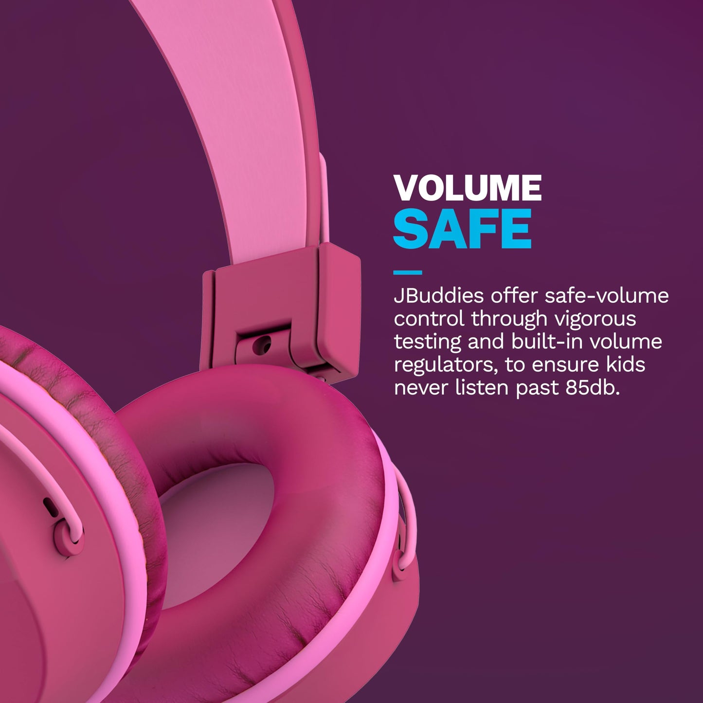 JLab JBuddies Studio on-Ear Kids Wired Headphones with mic, Volume Limiter, Foldable, Adjustable, Dark Pink