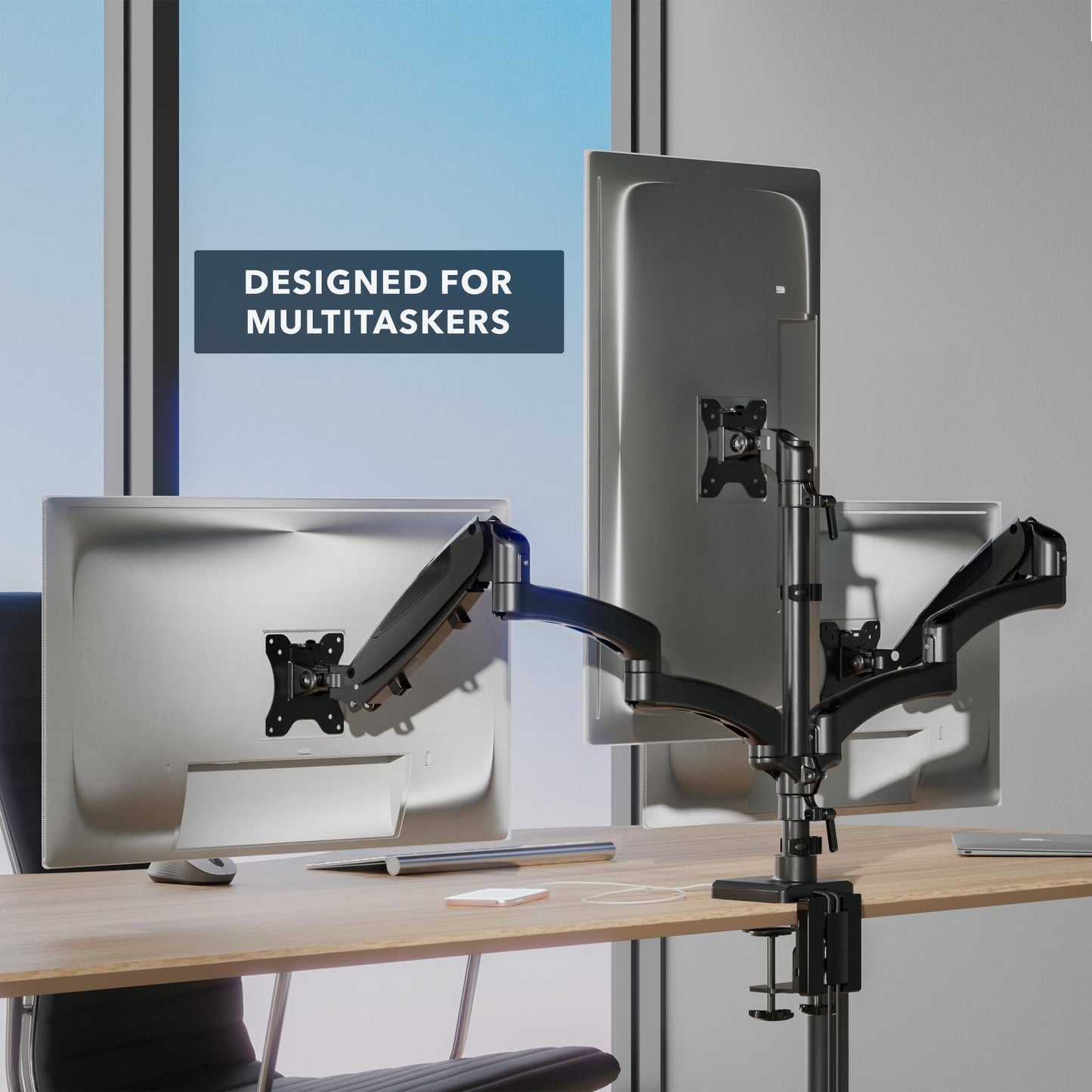 Mount-It! Triple Monitor Mount, 3 Monitor Desk Mount with Gas Spring Arms, Fits 13-32 Inch Screens up to 17.6 lbs per Arm, VESA 75 & 100, Clamp or