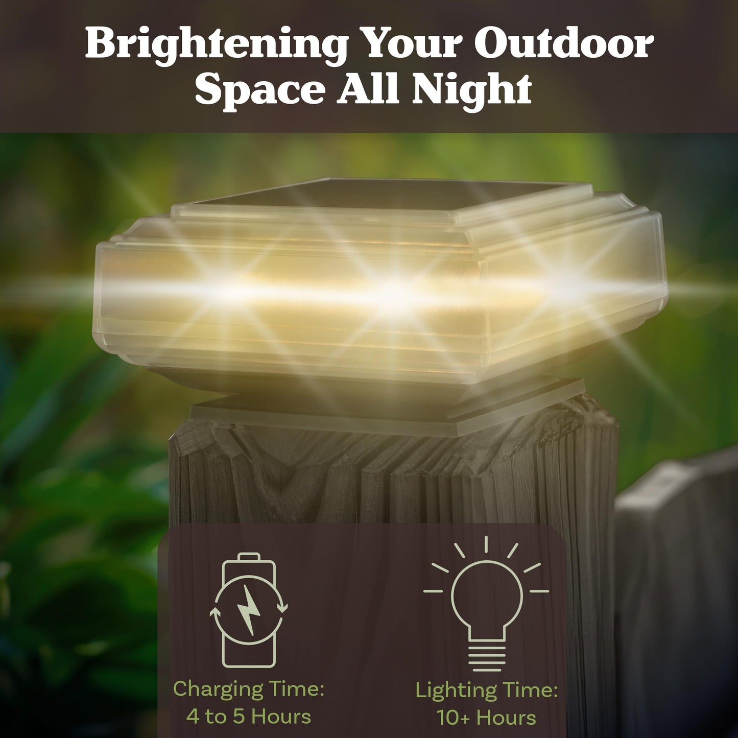 2-Pack Warm Solar Powered Deck Fence Post Cap Lights - Waterproof LED 6x6, 5x5, or 4x4 for Wooden or Vinyl Fence Post Caps by Pure Garden (Black)