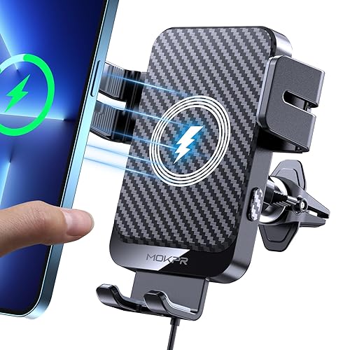 Wireless Car Charger, MOKPR 15W Fast Charging Auto-Clamping Car Charger Phone Mount Air Vent Cell Phone Holder Compatible iPhone 16/15/14/13/13 Pro/12