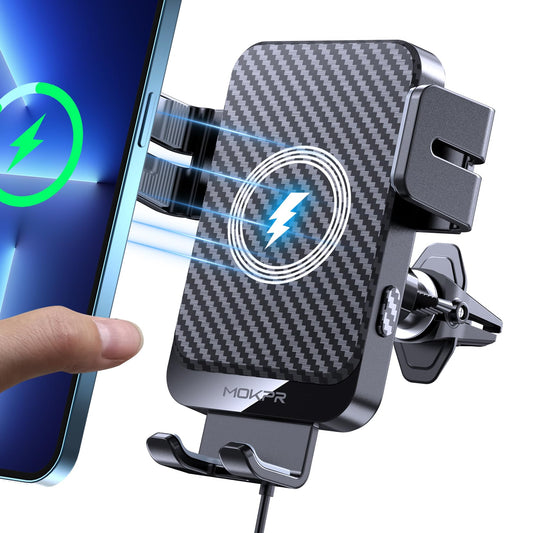 Wireless Car Charger, MOKPR 15W Fast Charging Auto-Clamping Car Charger Phone Mount Air Vent Cell Phone Holder Compatible iPhone 16/15/14/13/13 Pro/12