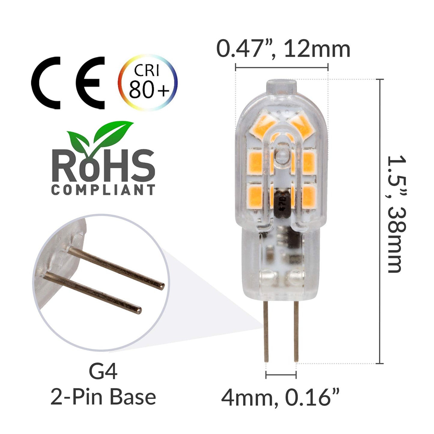 Simba Lighting LED G4 1.5W 12V AC/DC T4 JC Bulb, Bi-Pin Base, 3000K, 5 Pack