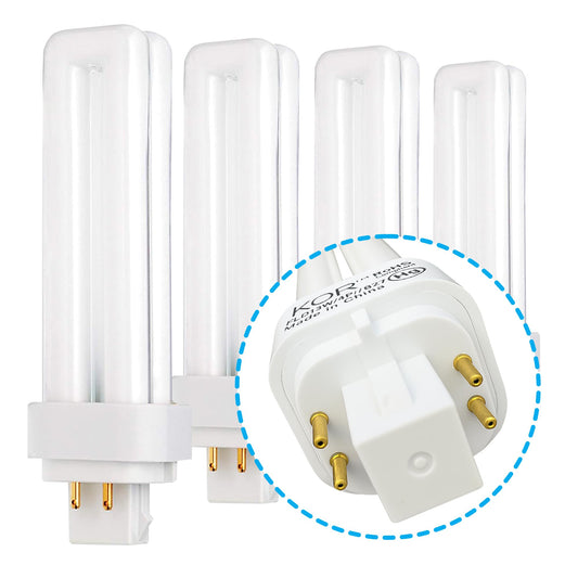 KOR 13W Double Tube CFL Light Bulbs, G24Q-1 4-Pin, 4100K Cool White, 4 Pack