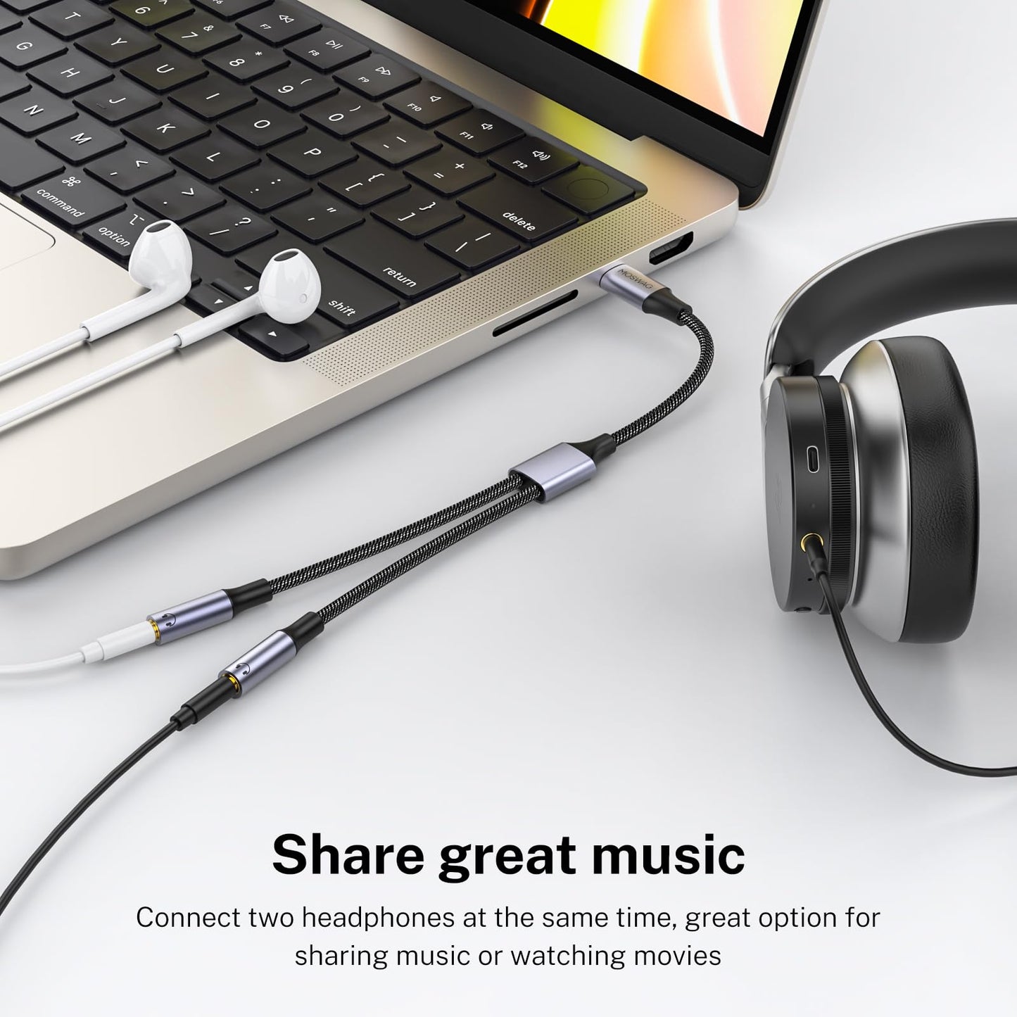 MOSWAG USB C to Dual 3.5mm Female Headphone Splitter, Type C to Dual 3.5mm Female Audio Jack Splitter Headphone Adapter Compatible with iPhone
