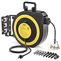 CRST 50 FT Retractable Extension Cord Reel, 14AWG/3C SJTOW Heavy Duty Power Cord with 3 Grounded Outlets Lighted Triple Tap, 13A Circuit Breaker, 180°