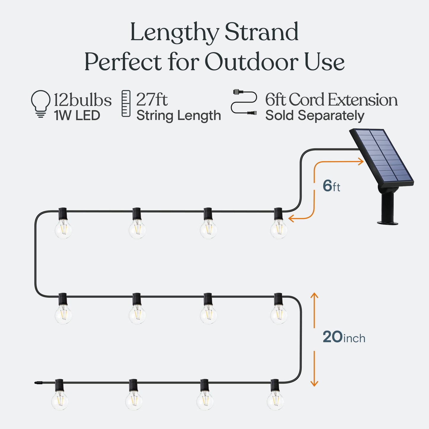 Brightech Ambience Pro Solar Powered LED Outdoor String Lights - 27 Ft Commercial Waterproof Patio Lights with Edison Bulbs - Durable String Lights