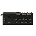 Woods 41653 9-Outlet 3500-Joule Surge Protector with 6-Foot Cord and Phone/Coax Protection, Black