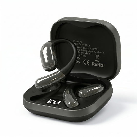 Open Ear Headphones, Wireless Headphones with Smart Digital Display & Mic, Open Ear Earbuds 35H Playtime, Sweat Resistant & Waterproof, Secure