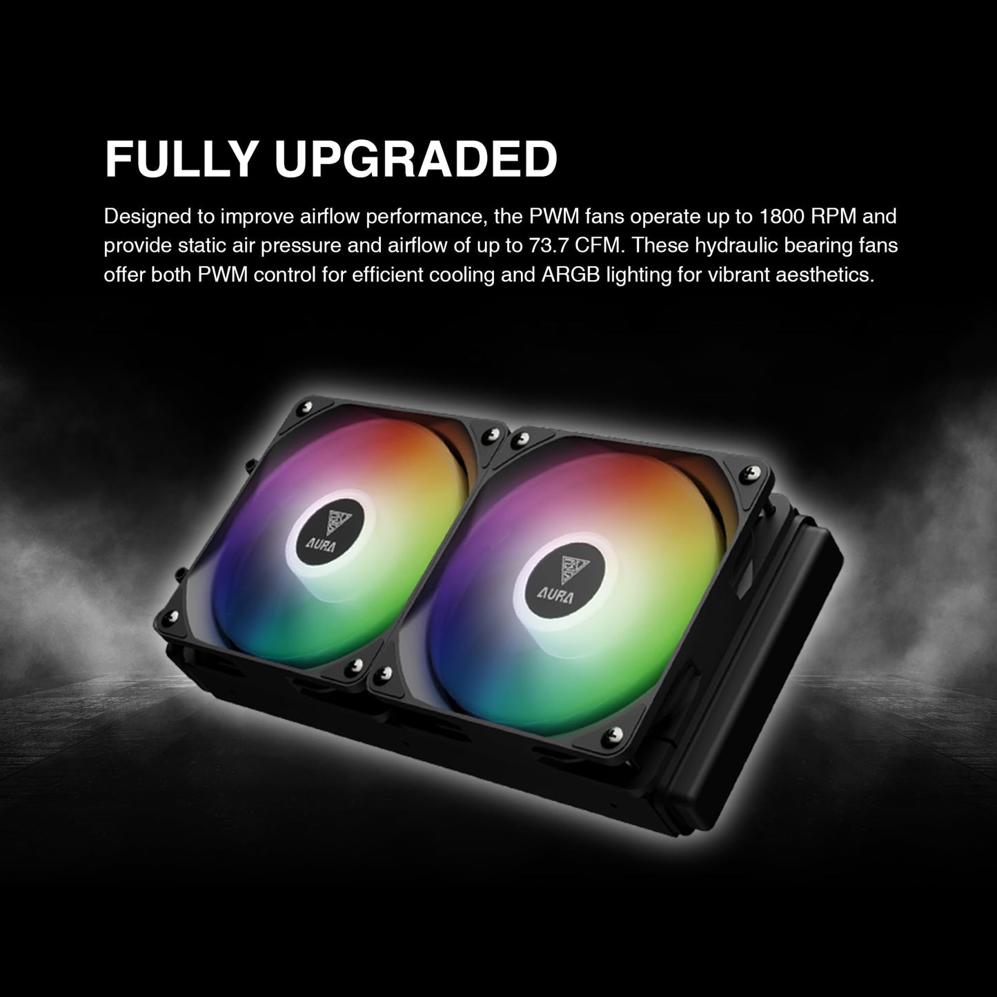 GAMDIAS 240mm AIO CPU Cooler, ARGB Liquid Cooler with 2×120mm PWM Fans Up to 73.7CFM, All-in-One Water Cooling CPU Cooler for Intel