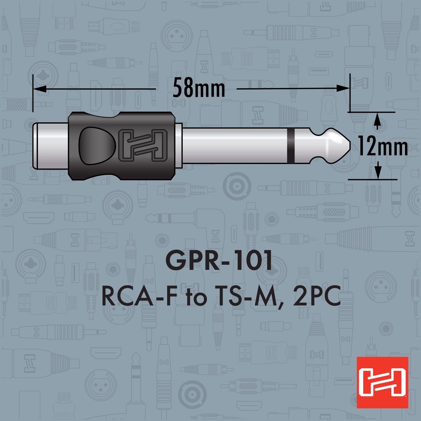 Hosa GPR-101 Adaptors, RCA to 1/4 Inch TS, 2 Pieces
