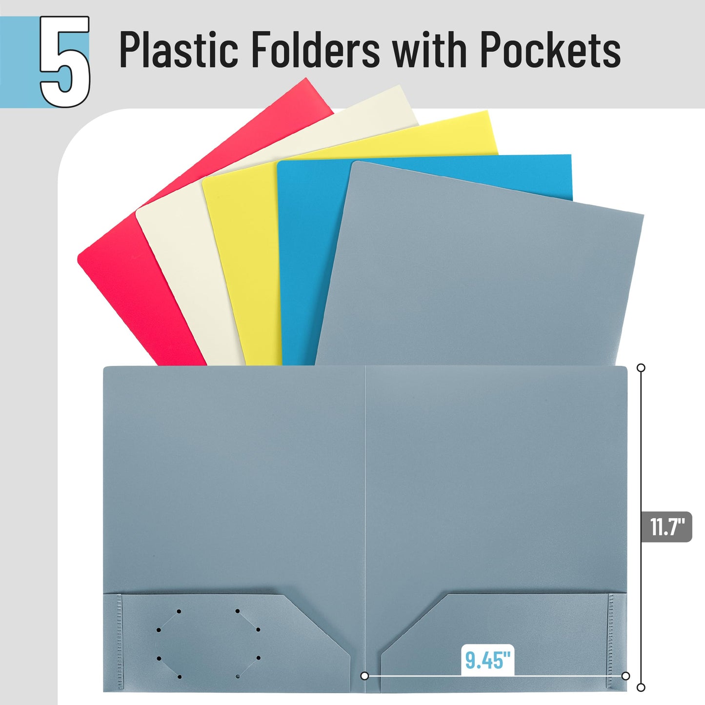 Mr. Pen- Plastic Folders with Pockets, 5 pcs | Aesthetic File Folder with Business Card Slot, 2-Pocket Folder, Back to School, Office, Filing Supplies