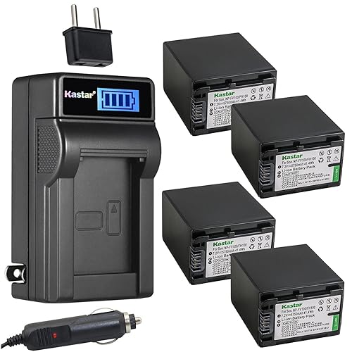 Kastar 4-Pack NP-FV100 Battery and LCD AC Charger Compatible with Sony HDR-PJ380, HDR-PJ390, HDR-PJ420, HDR-PJ50, HDR-PJ510, HDR-PJ540, HDR-PJ580
