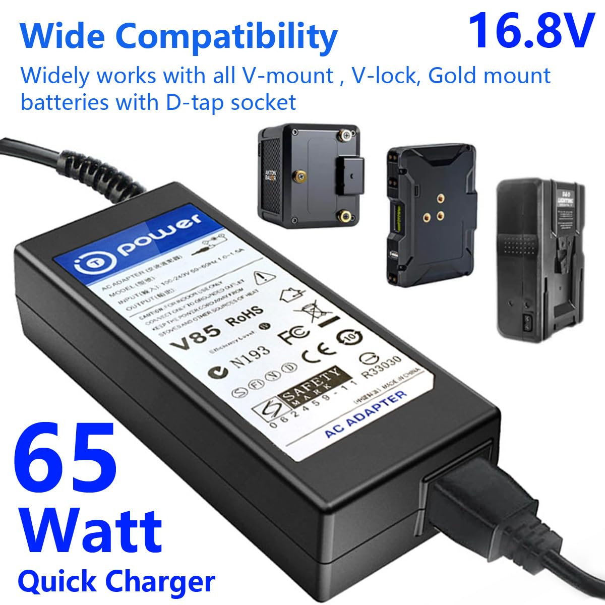 T POWER 16.8V D-Tap Charger for NEEWER BP-95W BP-150WS BP-190WS V-Mount V-Lock Gold Mount Batteries, Sony Camcorders BP-U65 BP-U68 PMW-F55 PMW-F5