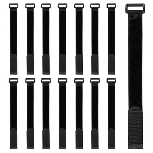15-Pack Black Reusable Hook and Loop Cinch Straps - Heavy-Duty Adjustable Nylon Fasteners for Home, Office, Garage & Outdoor Use