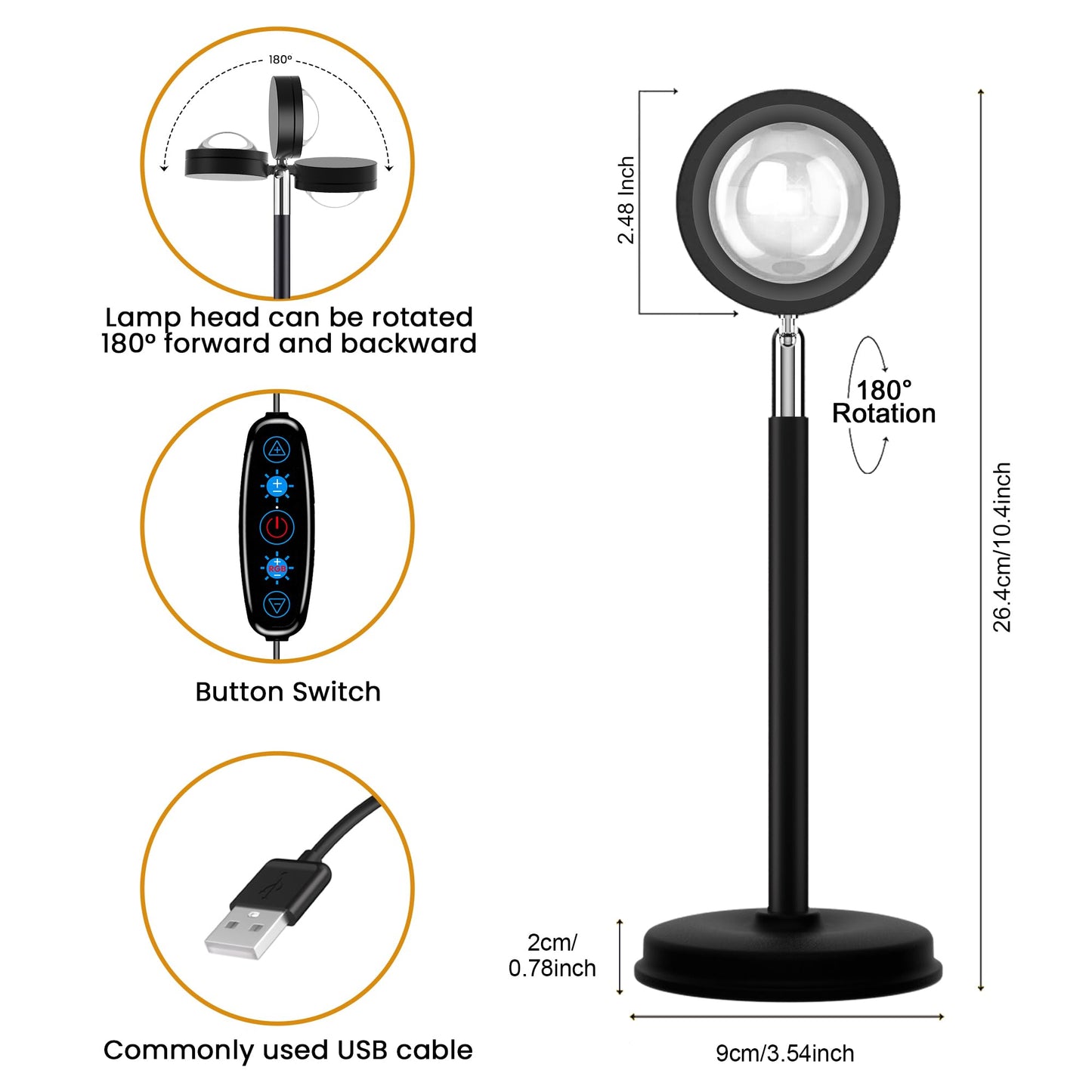 Tsrarey Sunset Lamp Projection, Not Only 21 Colors Sunset Lights, 180 Degree Rotation Led Light, Push Button Switch & APP Control Projector for Party