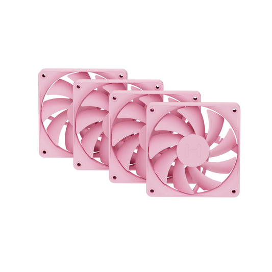 Hyte Flow FA12 120mm PC Case Fans 4-Pack, High Performance, Low Noise, 1500 RPM, 4-Pin PWM, Fluid Dynamic Bearing - Strawberry Milk (Pink)