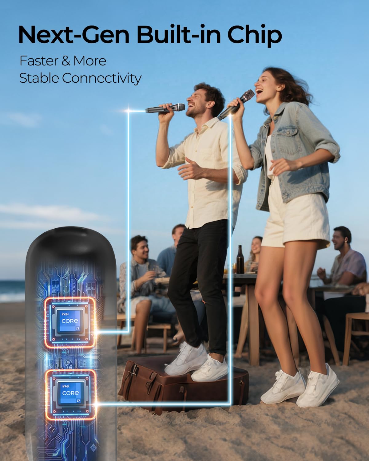 ALPOWL Wireless Microphones, Metal Dynamic Microphone System with Rechargeable Receiver, 50H Duration, 200ft Range, Microphone for Karaoke Singing