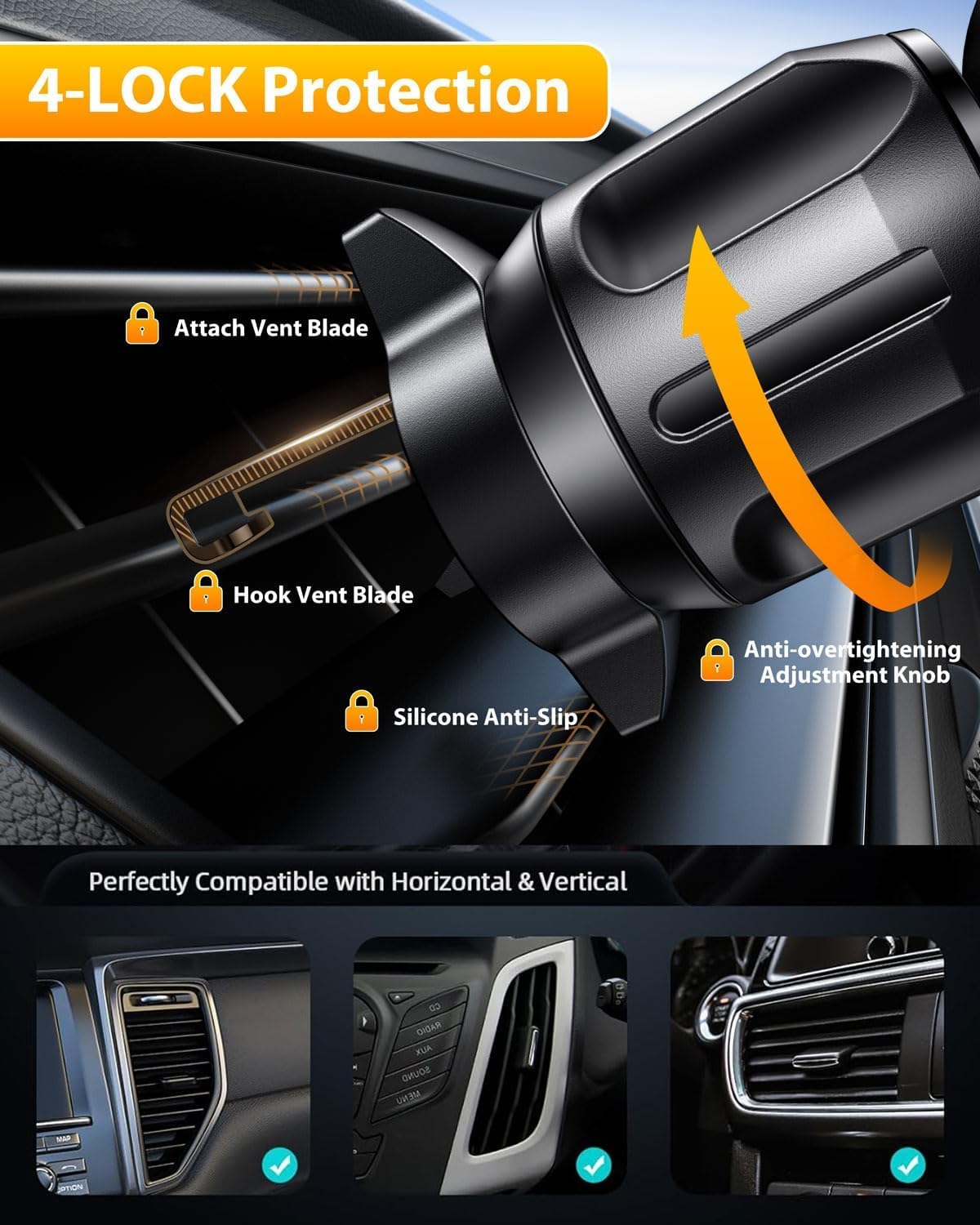 FESIYOYE Car Phone Holder[Military-Grade 360°Suction Cup] Phone Holders for Your Car Universal Accessories Air Vent Dashboard Windshield Phone Mount