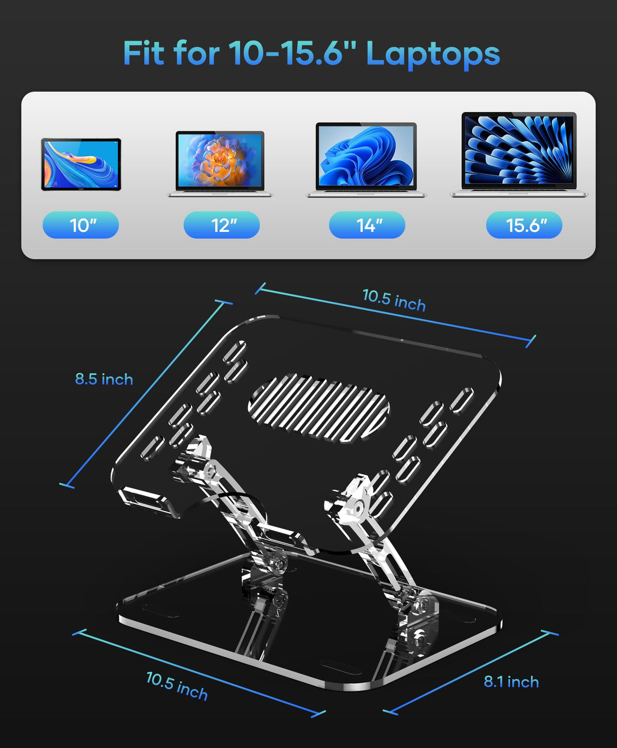 Lpoake Acrylic Laptop Stand for Desk, Adjustable Ergonomic Laptop Riser, Portable Foldable Computer Stand, Compatible with 10 to 15.6 Inches Notebook