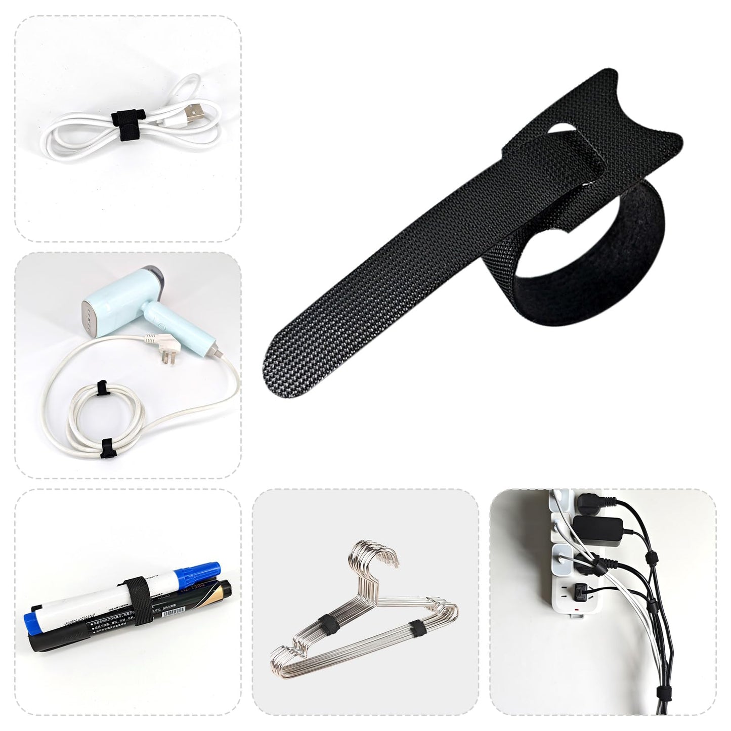 130-Pack Reusable Cable Management Straps, 6 Inch Self-Adhesive Hook & Loop Cord Organizers for Wires, Adjustable Cord Wrap Ties