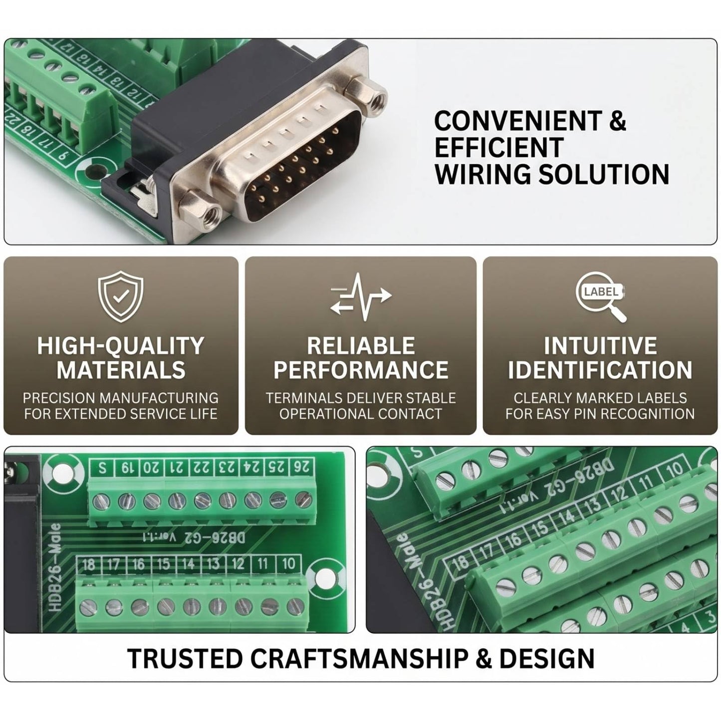 26 Pin DB26 D-SUB Male Adapter to PCB Terminal Module Board Connector with Insulating Mat