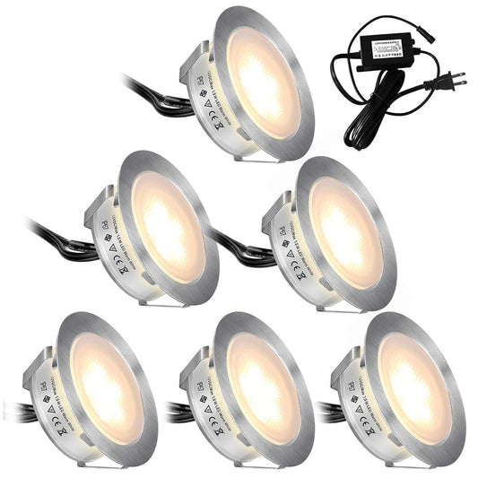 SMY Lighting Recessed LED Deck Lights Kits 6 Pack, (Upgrade Version) Deck Lighting Waterproof IP67,Low Voltage LED Lights for Garden, Steps,Stair