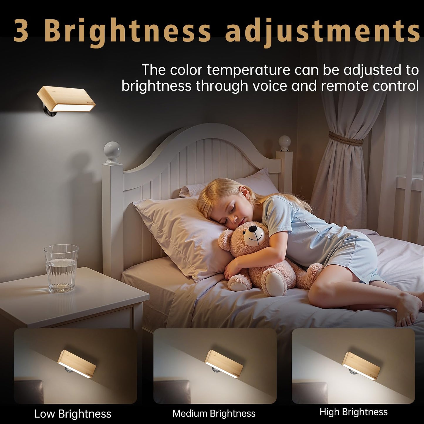 Wood LED Wall Sconce Set of 2, Magnetic 360° Rotate LED Wood Wall Lamps, Rechargeable Adhesive Wall Lights, Wireless Wall Sconces Dimmable with Voice