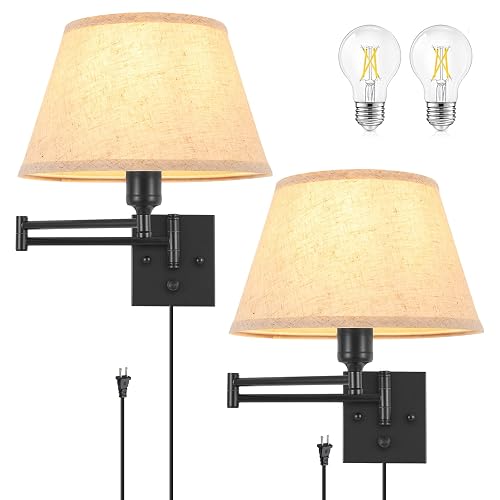 TRLIFE Dimmable Wall Sconce Plug in, Wall Sconces Set of Two Swing Arm Wall Lights with Plug in Cord and On/Off Dimmer Rotary Switch, 11.8" Large