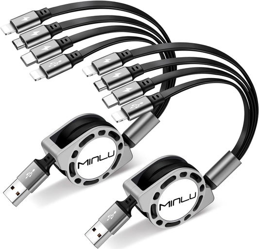 MINLU Multi Charging Cable 4A, 2Pack 4Ft Retractable Multi Fast Charger Cable, Multiple Charging Cord, 4 in 1 Multi USB Cable with Type C/Micro USB