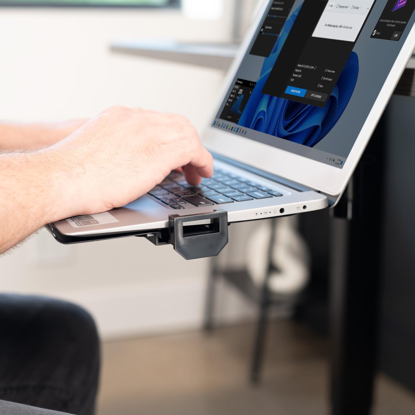 VIVO Clamp-on 12 x 9 inch Rotating Laptop Tray, Extra Sturdy Single Desk Swivel Clamp, Ergonomic Typing, Black, MOUNT-LAP1CB