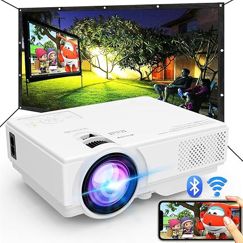 Projector with WiFi and Bluetooth, Upgrade Outdoor Projector, Mini Movie Projector Supports 1080P Synchronize Smartphone Screen by WiFi/USB Cable