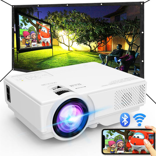 Projector with WiFi and Bluetooth, Upgrade Outdoor Projector, Mini Movie Projector Supports 1080P Synchronize Smartphone Screen by WiFi/USB Cable