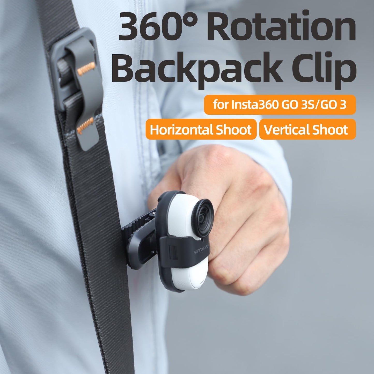 CAPART 360° Rotatable Backpack Clip Mount for Insta360 GO 3S and GO 3, Quick-Release Vertical and Horizonal Vlogging, Adjustable Pivoted Clip, Widely