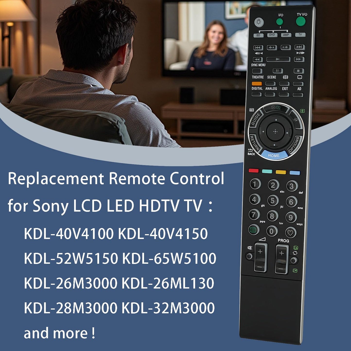 Replacement Remote Control for Sony LCD LED HDTV TV KDL-40V4100 KDL-40V4150 KDL-52W5150 KDL-65W5100 KDL-26M3000 KDL-26ML130 KDL-28M3000 KDL-32M3000