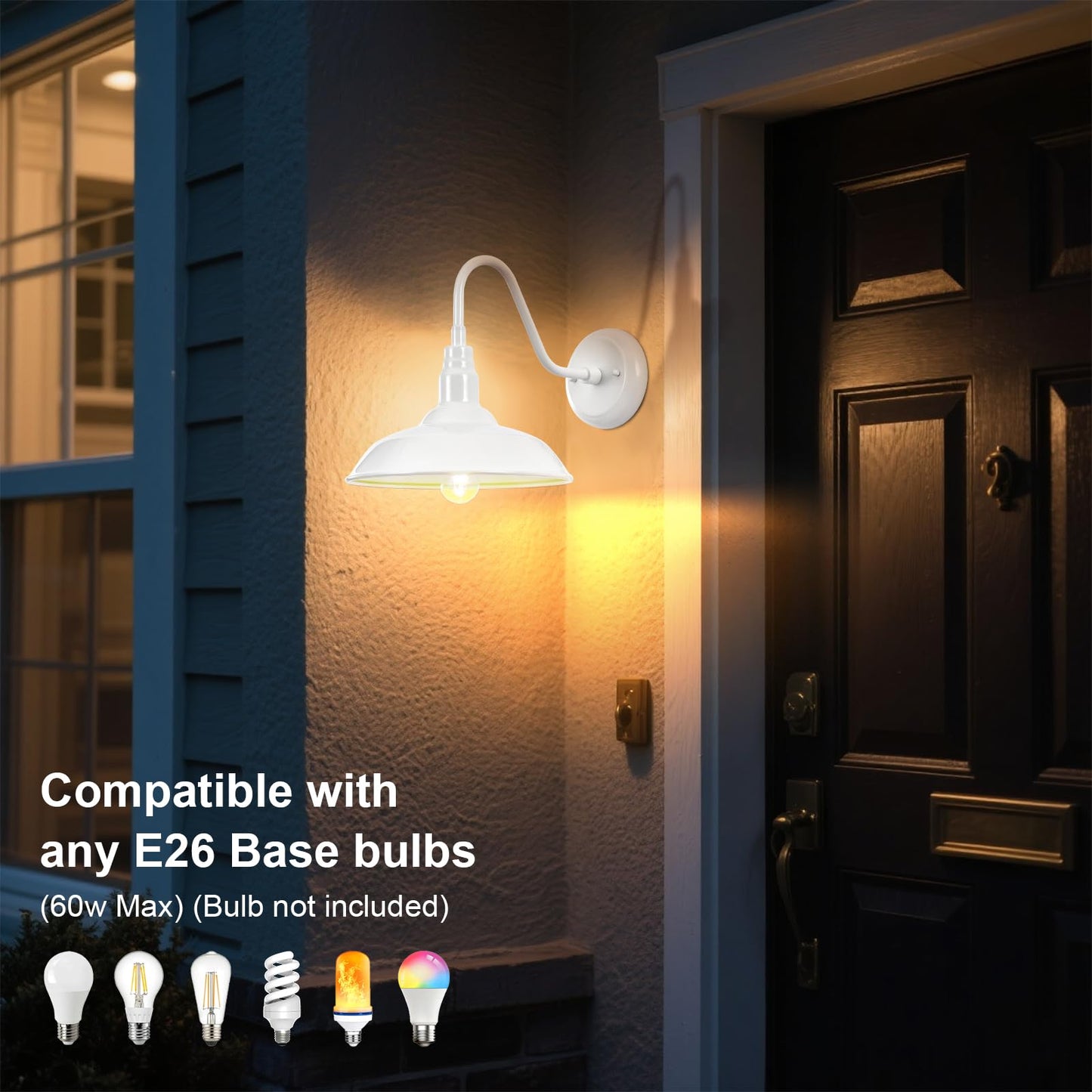 GOALPLUS Outdoor Gooseneck Barn Light Fixture with Wall Mount, 10'' Diameter White Exterior Waterproof Wall Lantern for Porch, Farmhouse Wall Sconce