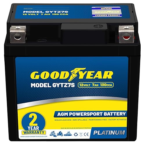 Goodyear GYTZ7S - 12 Volt 7 AH, 130 CCA, Rechargeable High-Performance, Maintenance Free, SLA - AGM Battery for Motorcycle, ATV, UTV, Scooter…