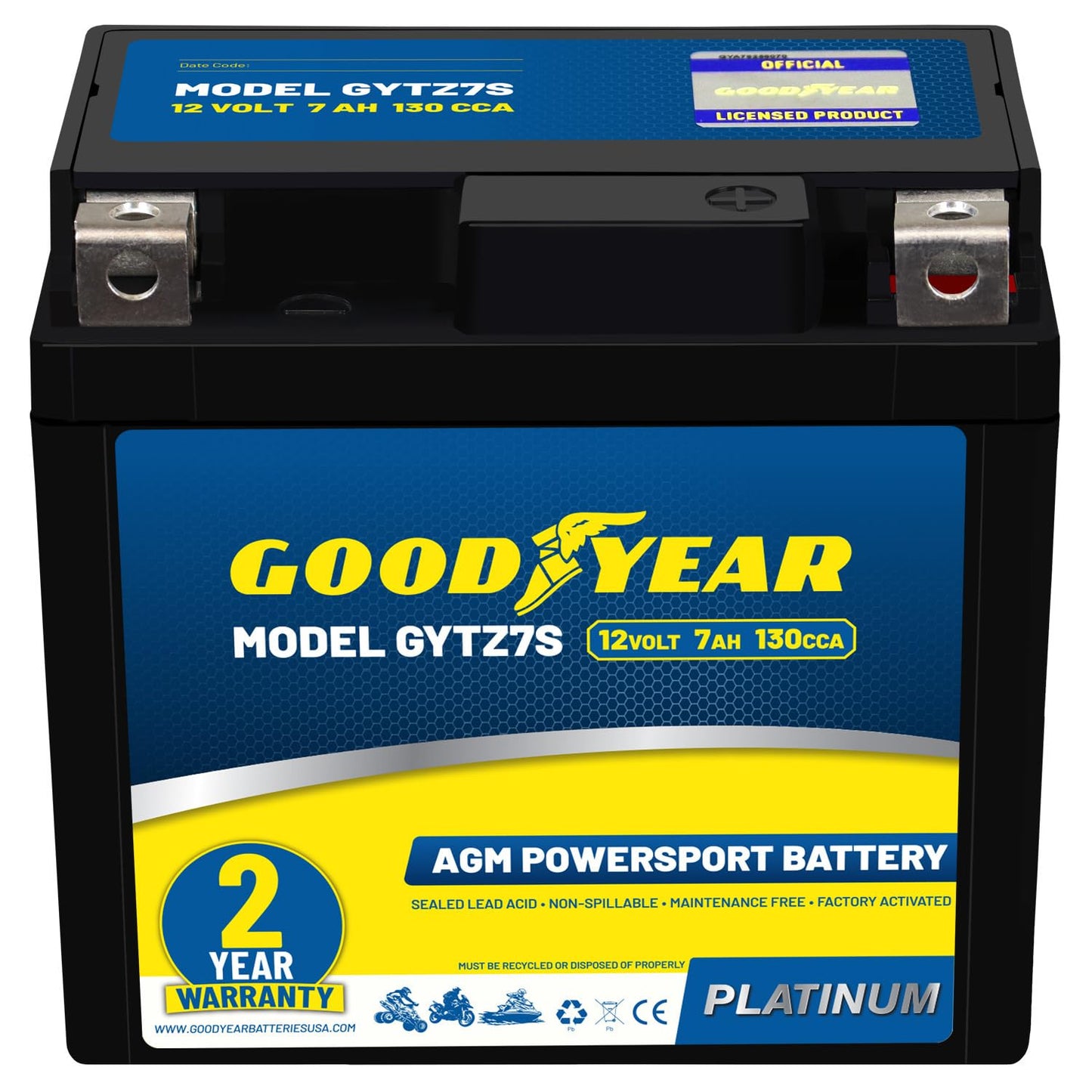 Goodyear GYTZ7S - 12 Volt 7 AH, 130 CCA, Rechargeable High-Performance, Maintenance Free, SLA - AGM Battery for Motorcycle, ATV, UTV, Scooter…