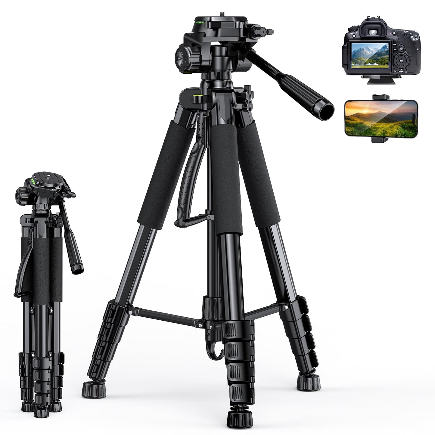 UBeesize 67” Camera Tripod with Travel Bag, Cell Phone Tripod with Bluetooth Remote and Phone Holder, Compatible with All Cameras, Cell Phones