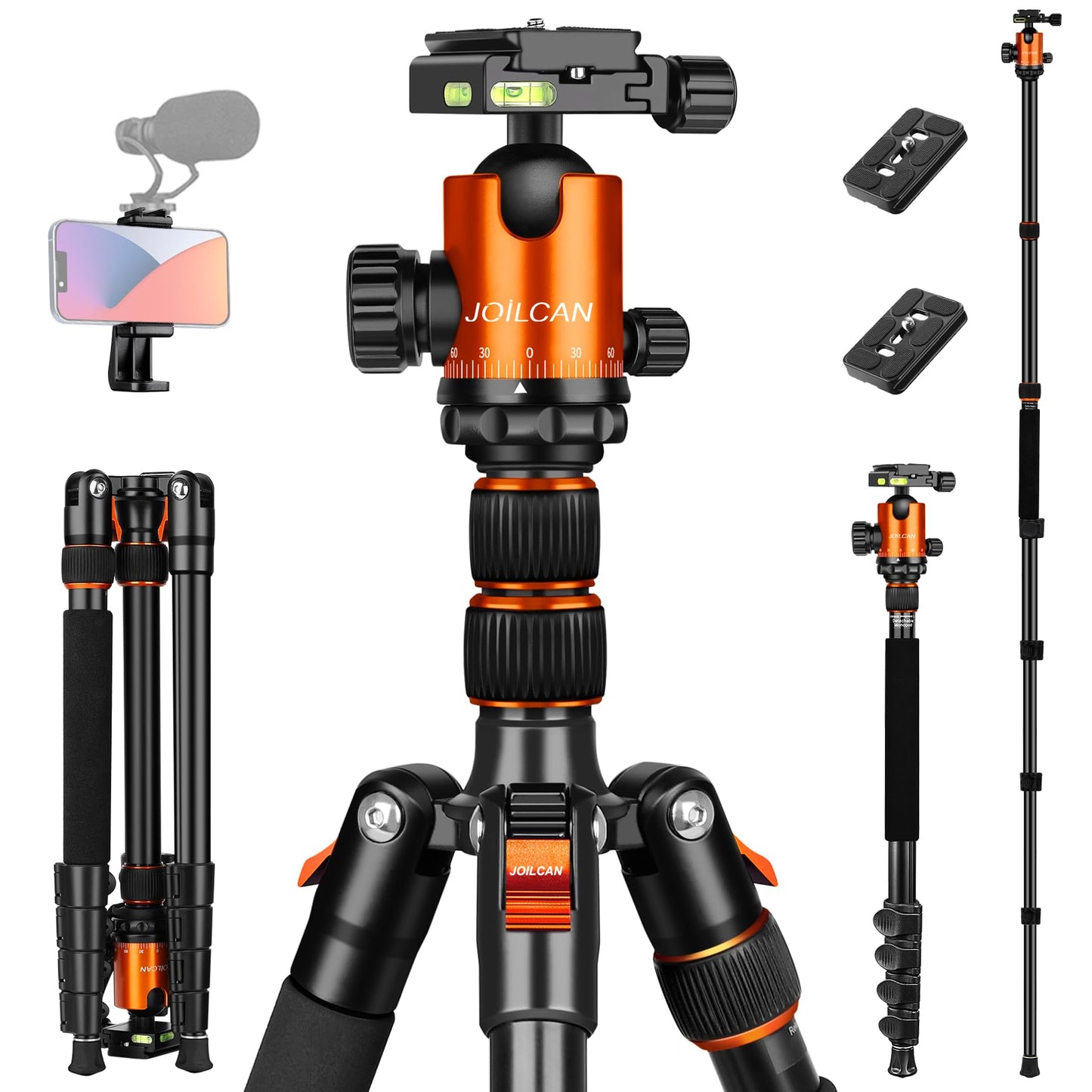 JOILCAN Tripod for Camera, 81" Aluminum Camera Tripod Stand, 83" DSLR Tripods & Monopods, Heavy Duty Travel Tripod for Binoculars Spotting Scope