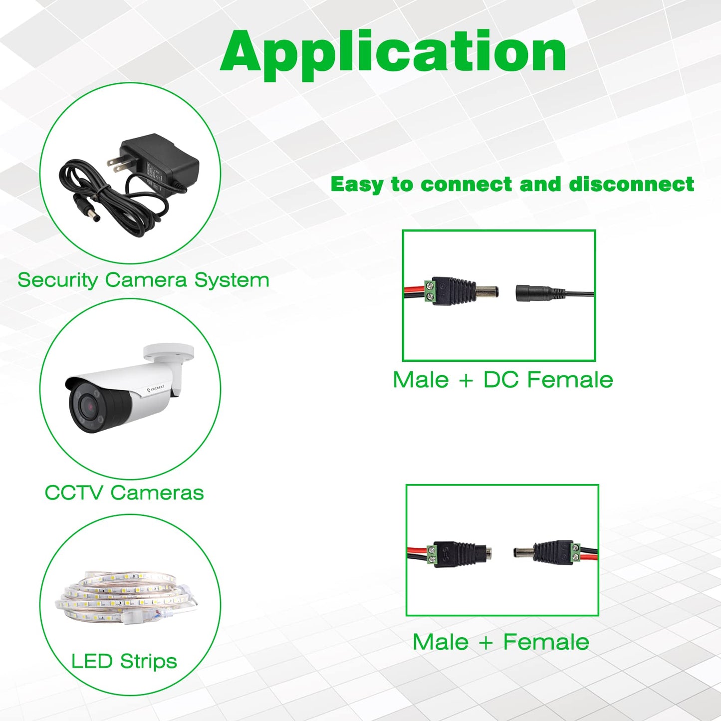 UltraPoE 40-Pack Male DC 12V 5A Barrel Plug Connector 5.5mm x 2.1mm,Power Adapter Jack for Led Light Strip CCTV Security Camera Monitoring Cable Wire