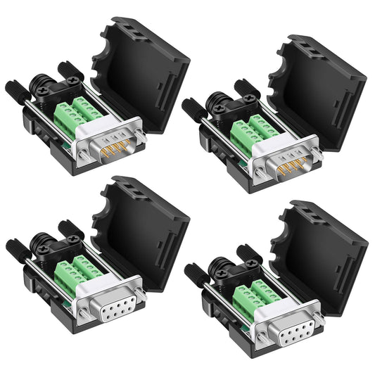 Dbilida DB9 Solderless Connector (2Male+2Female), DB9 Breakout Connector RS232 D-SUB Serial to 9pin Port Terminal with Case