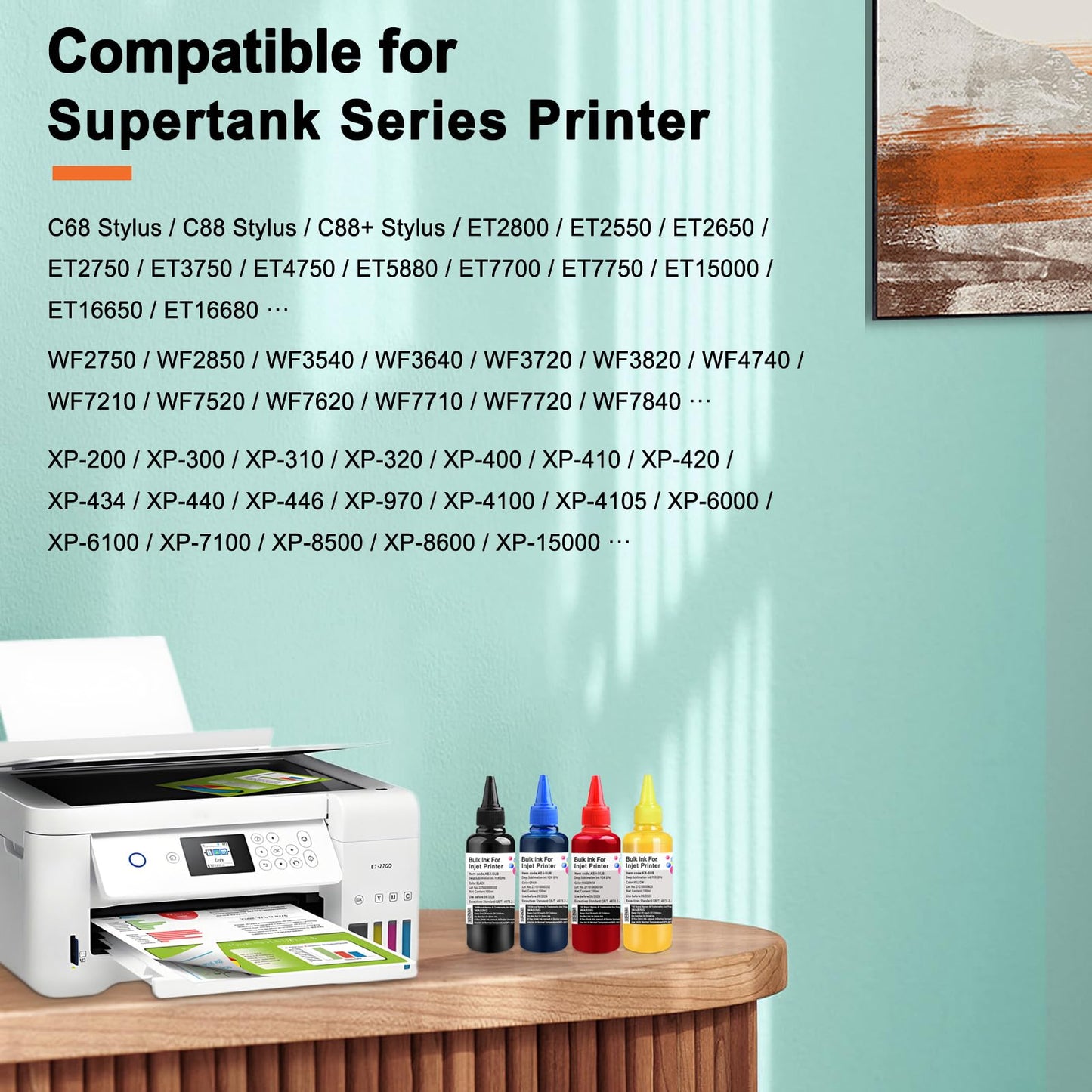 KSUMEI Sublimation Ink Refilled 100 ml Bottle Heat Press Transfer Compatible with Epn 15000 C88 C88+ WF7720 ET2720 ET2760 ET2750 ET4760 WF7820 Inkjet