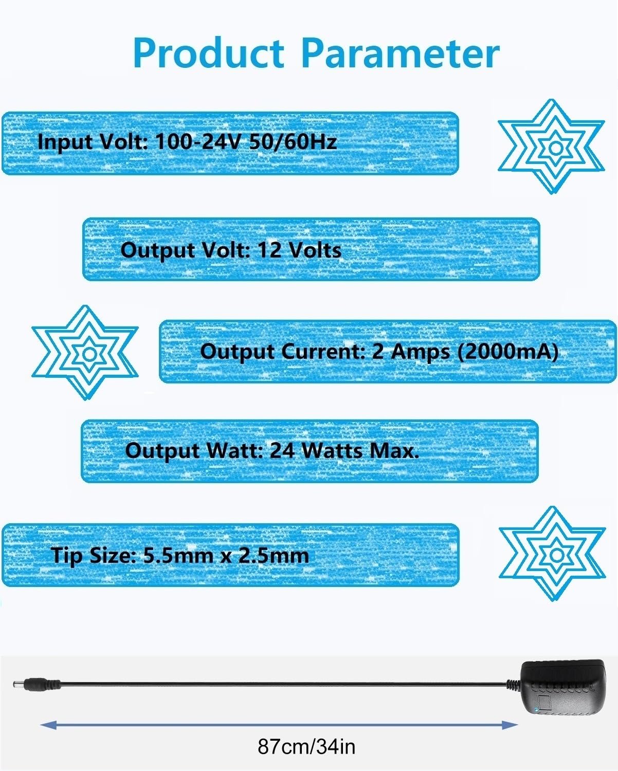 12V DC Power Supply 2A 2000mA Universal AC Adapter, 100-240 50/60Hz Adapter to 12 Volts 2Amp Transformer, DC 12V Power Cord, 5.5mm x 2.5mm Plug, & 1…