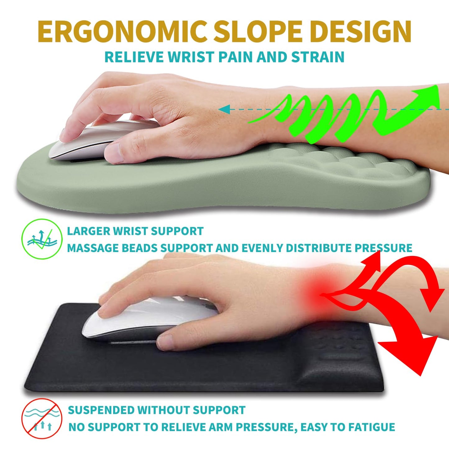 Hokafenle 2 in 1 Ergonomic Mouse Pad Wrist Support & Wrist Rest for Computer Keyboard Set, with Relieve Carpal Tunnel Pain Massage Bulge and Full