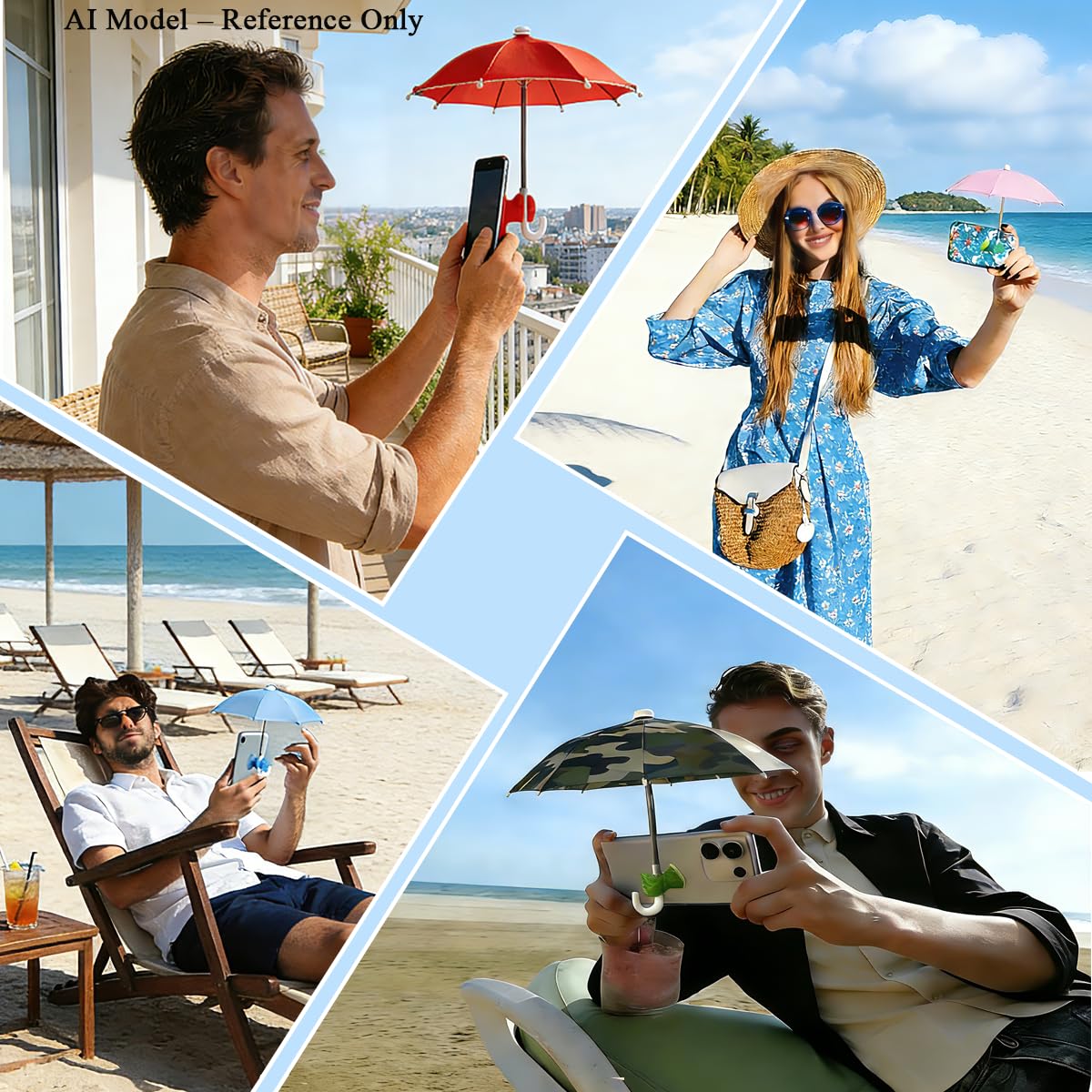 Cococheers Willorana Cell Phone Umbrella for UV Protection, 6 Sets Phone Umbrellas with Hand Style Suction Cup Adjustable for Beach Holiday