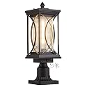 Delicavy Motion Outdoor Post Lantern Dusk to Dawn Pillar Lamp with 3 Inch Pier Mount Adapter, Black Pole Light Aluminum with Crackle Glass Motion