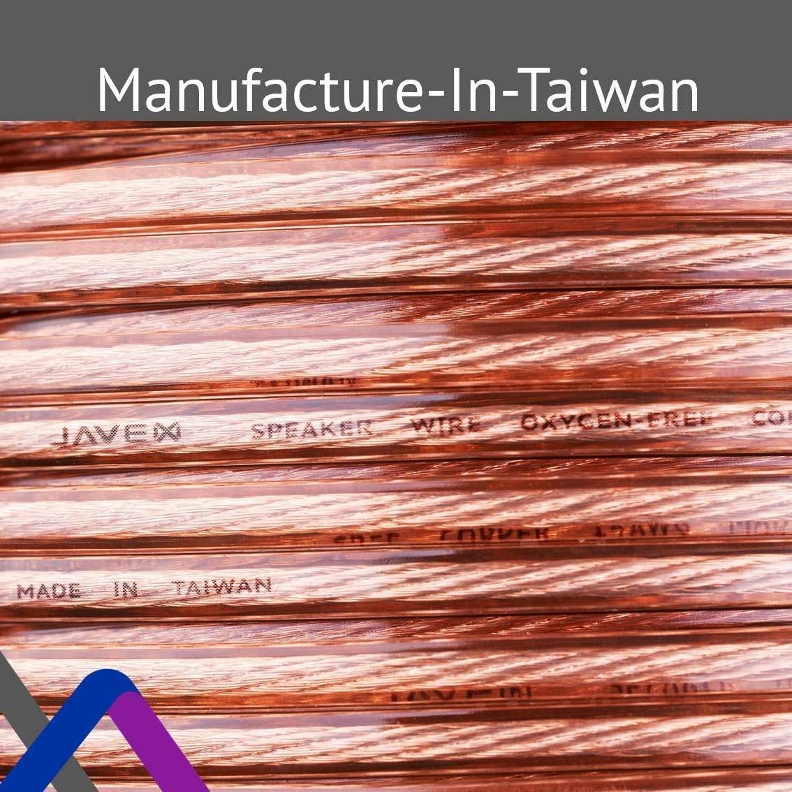 JAVEX 14-Gauge AWG Audio Speaker Wire Cable (100 FT), [OFC Oxygen-Free Copper] Thin Flat Cable for Automotive Car Stereo Audio, HI-FI Stereo, Home