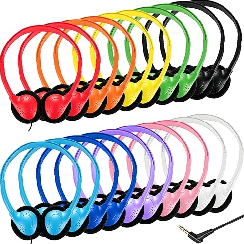 Ladont 20 Pack Bulk Classroom Headphones for Students Kids School, Wholesale Headphones Class Set with 3.5mm Jack for Chromebook Laptop PC Computer(10
