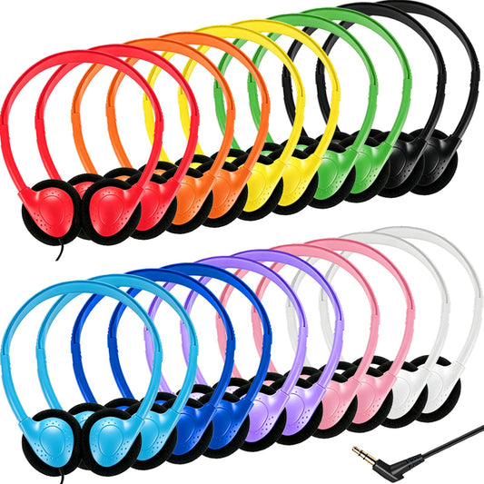 Ladont 20 Pack Bulk Classroom Headphones for Students Kids School, Wholesale Headphones Class Set with 3.5mm Jack for Chromebook Laptop PC Computer(10